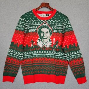 Elf‎ Buddy The Elf Mens Large Ugly Green Red Christmas Sweater Santa I Know Him